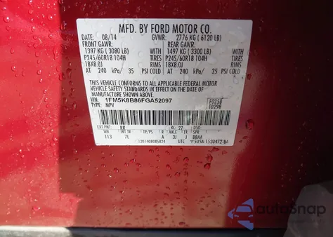 2015 Ford Explorer z USA, uszkodzony, nr VIN 1FM5K8B86FGA52097